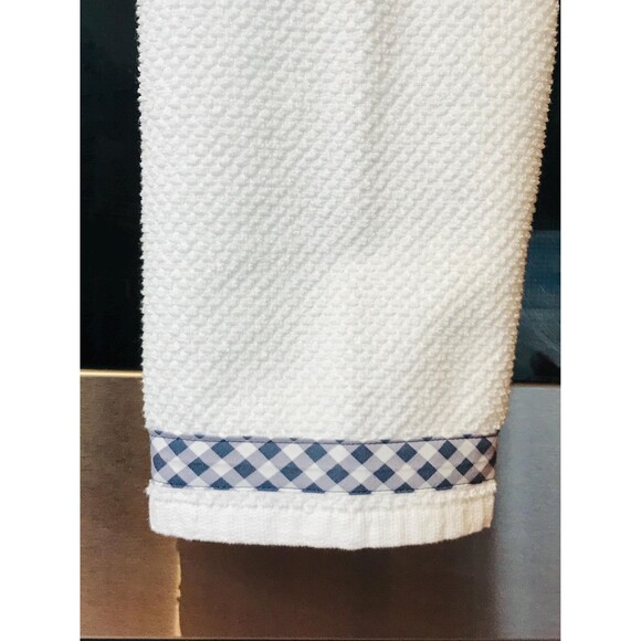 Hanging Kitchen Tea Towel, Button Closure, Cotton Dish Towel, Blue Gingham - Picture 4 of 7